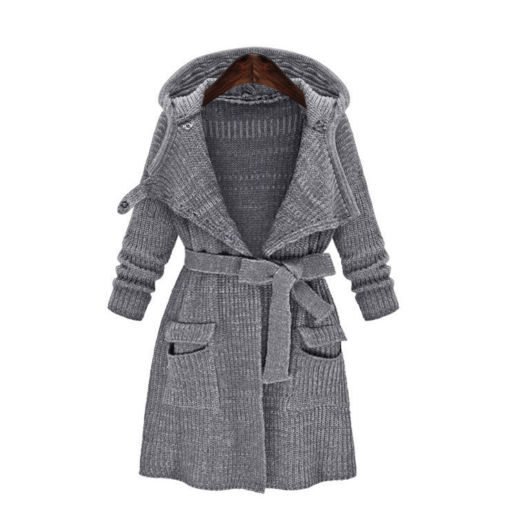 Damen Strickmantel mit Kapuze und praktischen Taschen R&B