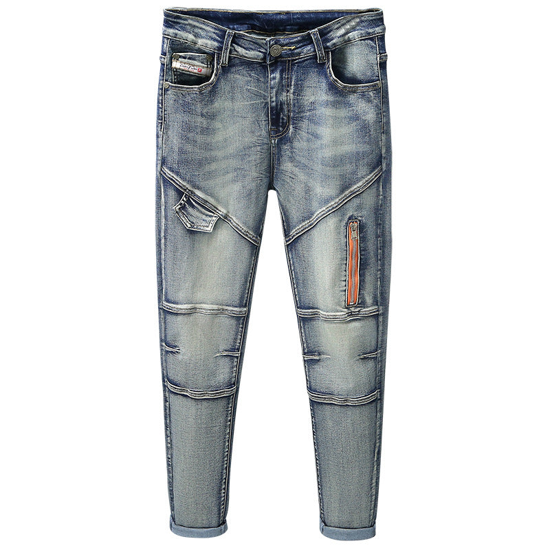 Herren modische Ripped Jeans mit kreativen Steppnähten R&B