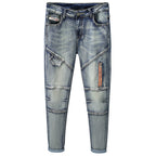 Herren modische Ripped Jeans mit kreativen Steppnähten R&B
