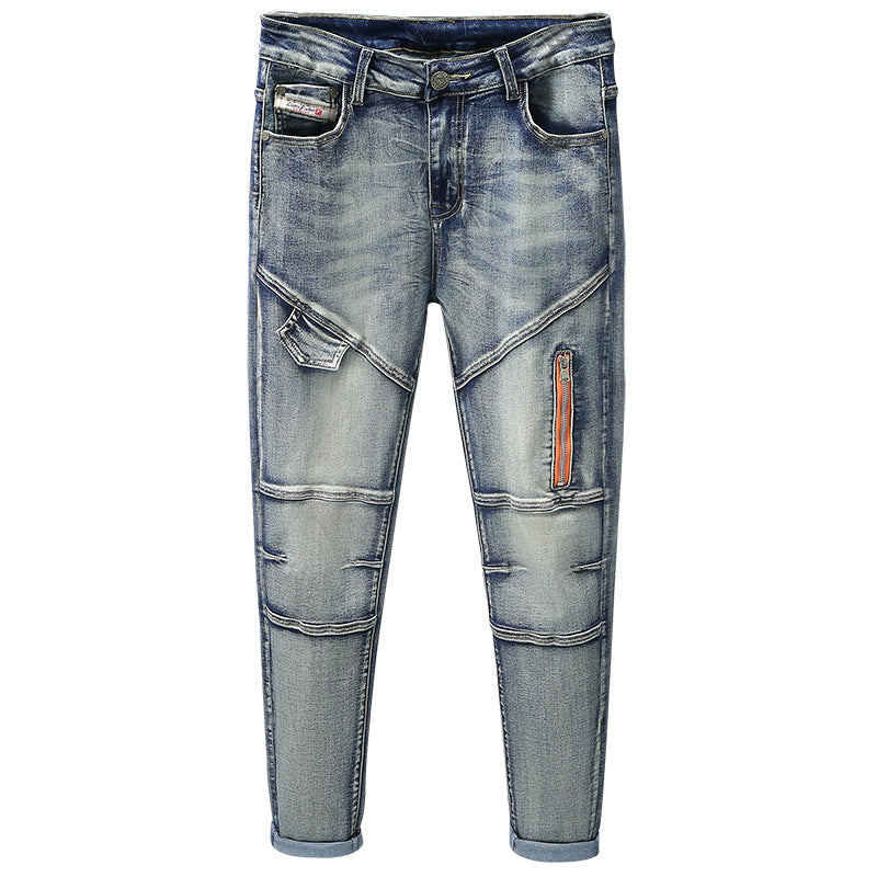 Herren modische Ripped Jeans mit kreativen Steppnähten R&B