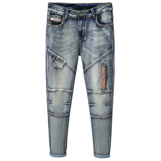 Herren modische Ripped Jeans mit kreativen Steppnähten R&B