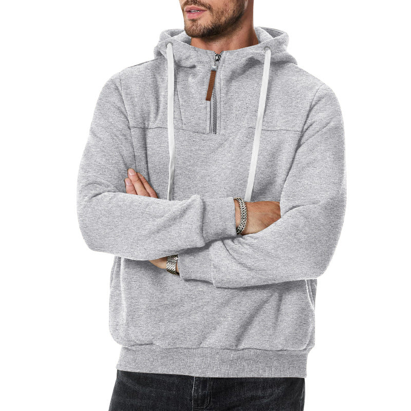 Herren nan Sweat-Halbzip mit strukturierter Innenseite, verstellbarer Kapuze und breitem Rippbund R&B