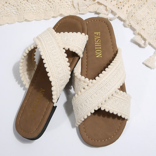 Damen Sommerliche Slip-On Sandalen mit dekorativen Fransen R&B