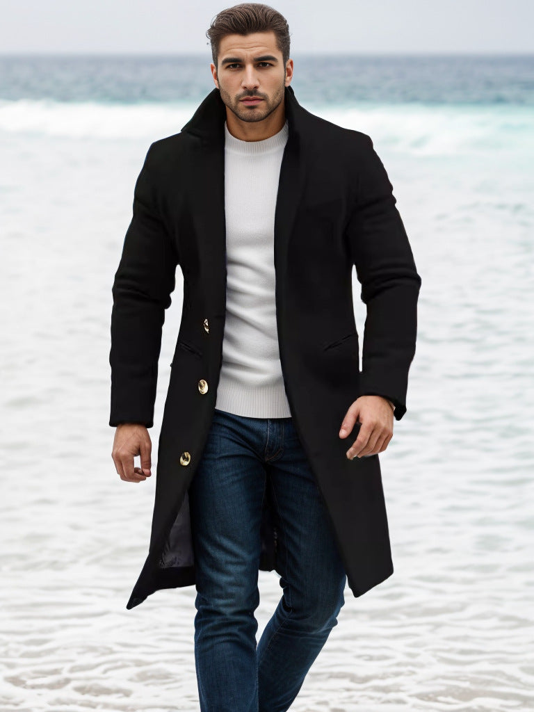 Herren eleganter Langmantel mit feinen Knopfdetails und schickem Schnitt R&B