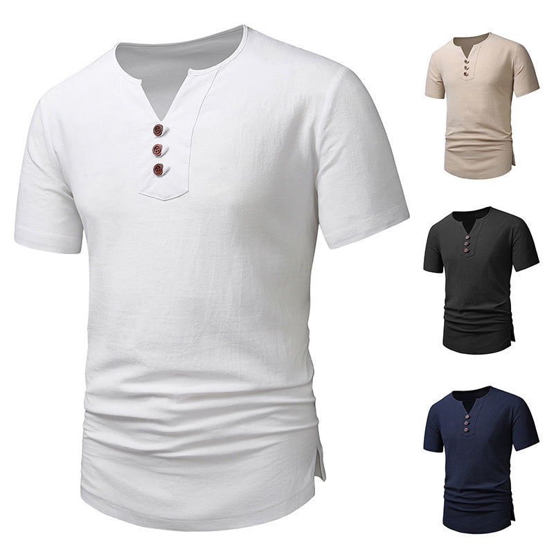 Herren Kurzarm-Henley-T-Shirt mit modernen Knopfdetails