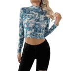 Damen Cropped Langarmshirt mit romantischem Vintage-Druck R&B