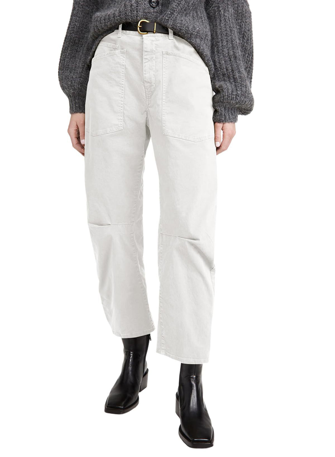Damen halbhohe Denim-Hose mit einzigartigen aufgesetzten Taschen R&B