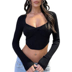 Damen Cropped Pullover mit schmalem Schnitt und Wickeldesign R&B