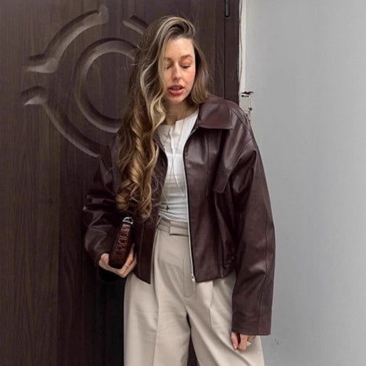 Damen cropped jacke mit robustem Kragen und praktischen Taschen R&B