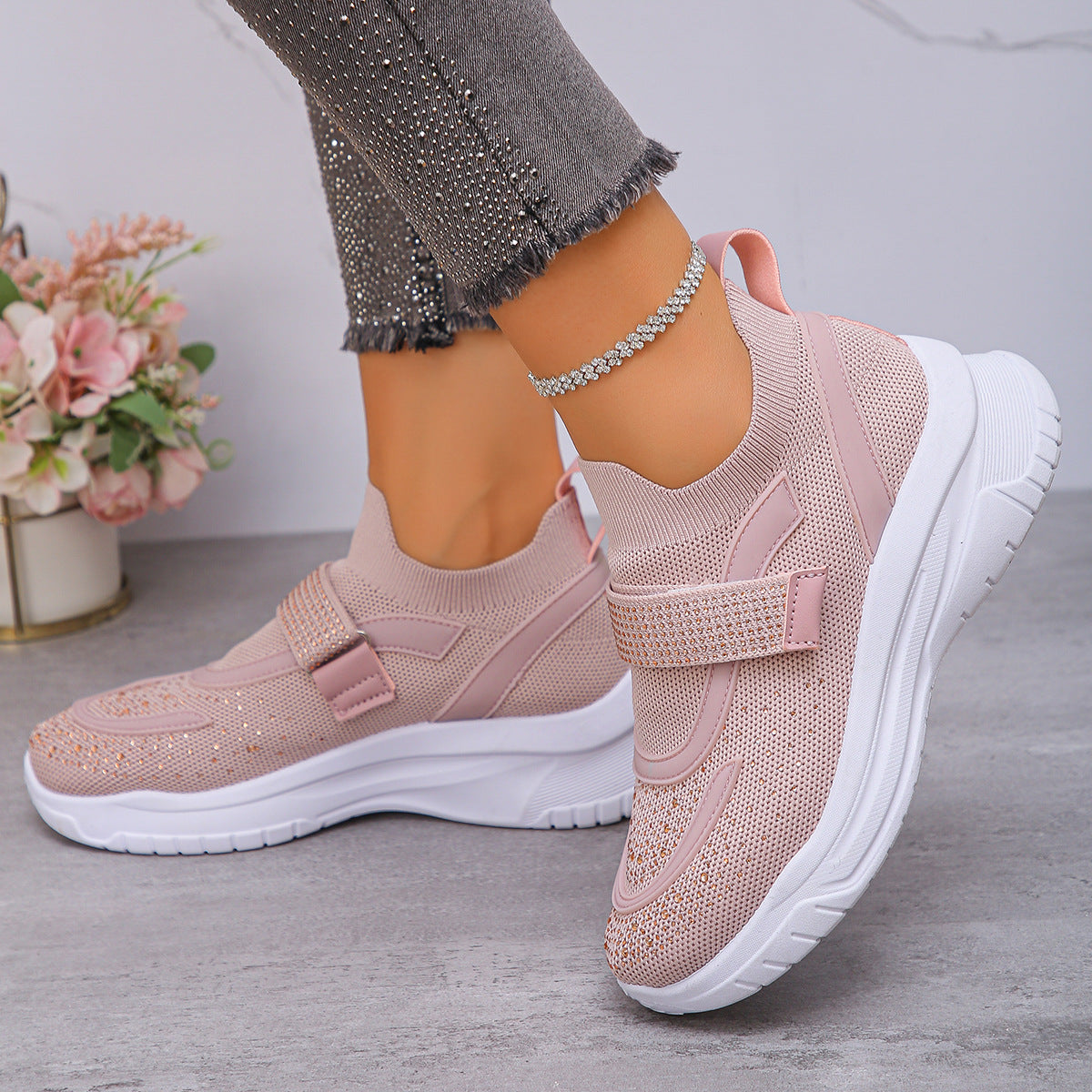 Damen Sportliche Sneakers mit Glitzer-Applikationen R&B