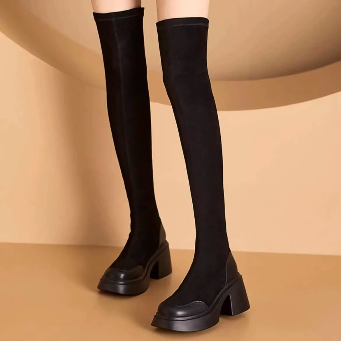 Damen Überknee-Stiefel mit modischem Blockabsatz R&B