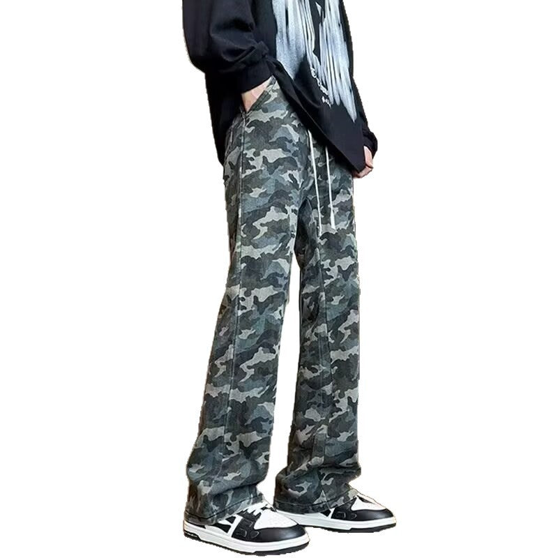 Herren weite Cargohose mit modischem Camouflage-Muster und verstellbarem Bund
