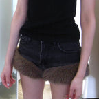 Damen Jeansshorts mit luxuriösem Kunstpelzsaum R&B