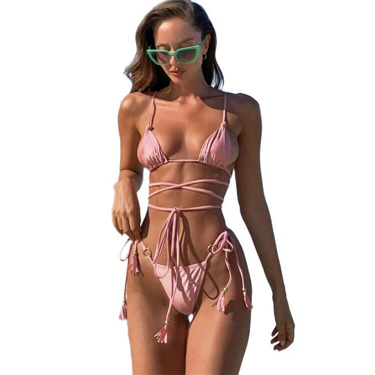 Damen sexy Bikiniset mit verstellbaren Trägern und Fransen R&B