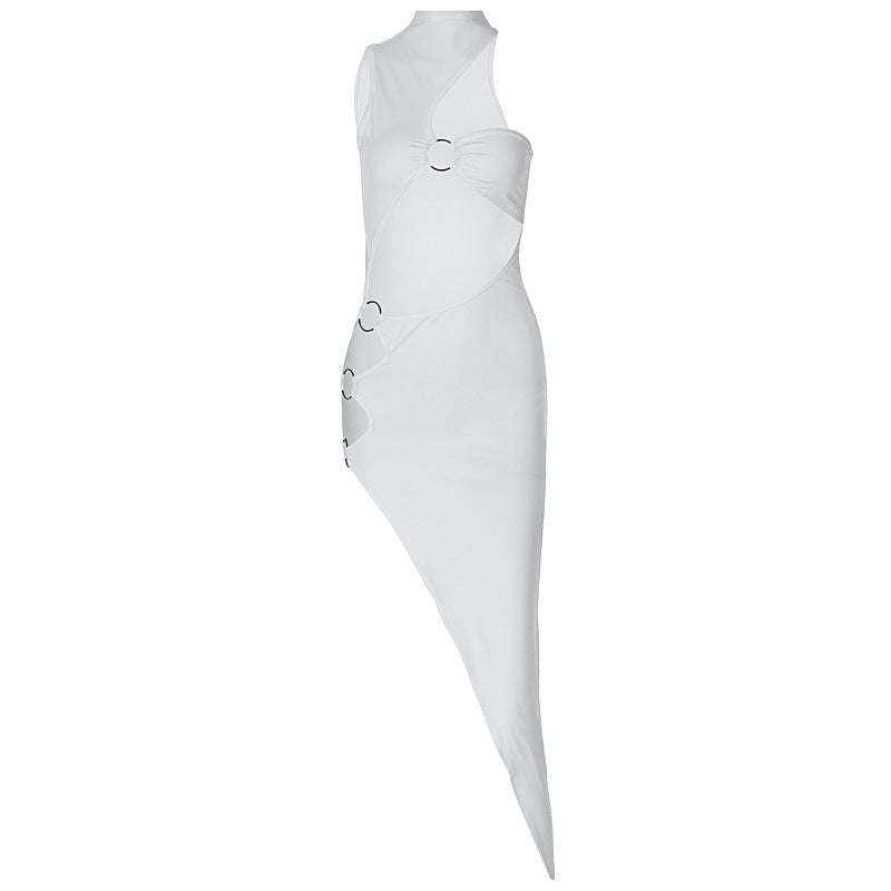 Damen figurbetontes asymmetrisches Kleid mit raffinierten Cut-Outs und modischen Details R&B