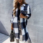 Damen lässige Karo-Hemdjacke mit asymmetrischem Schnitt und Taschen