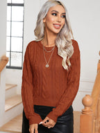 Damen Strickpullover mit Zopfmuster und elastischem Bund R&B