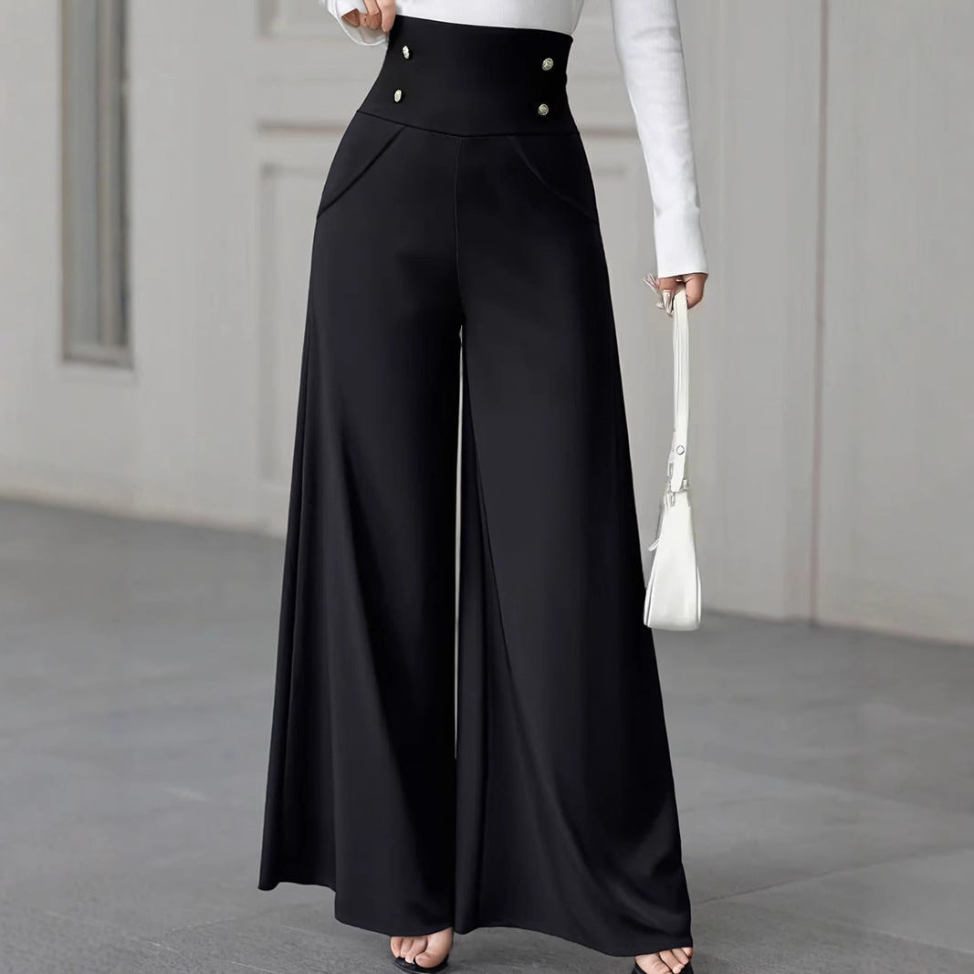 Damen Hochtaillierte Palazzo-Hose mit dekorativen Knöpfen R&B