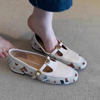 Damen Ballerina-Schuhe mit floralem Muster und dekorativem Riemchen R&B