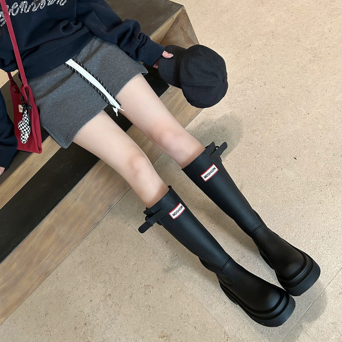 Damen Hohe Stiefel mit modischer Schnalle und komfortablem Plateau R&B