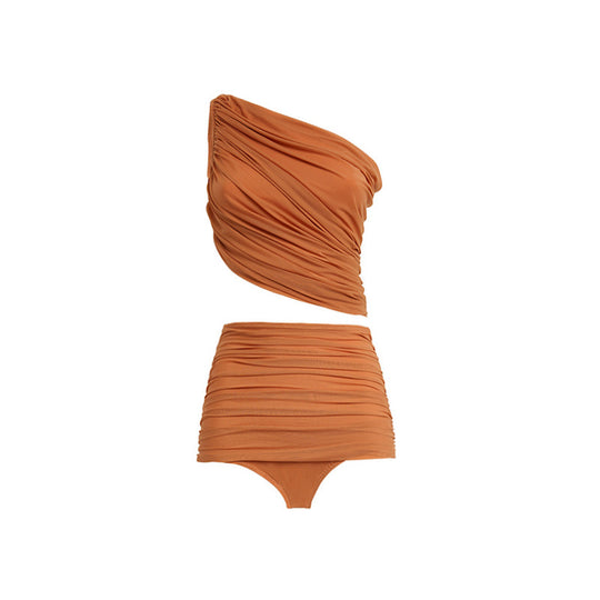 Damen Hochtaillierter Bikini mit asymmetrischem Oberteil und Wickelrock R&B
