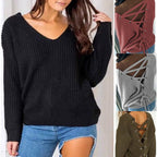 Damen Strickpullover mit kreativem Rückendesign und einzigartigen Schnürdetails R&B
