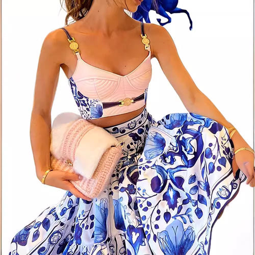 Damen Zweiteiliges Kleidungsset mit floralem Design und modischem Bustier R&B