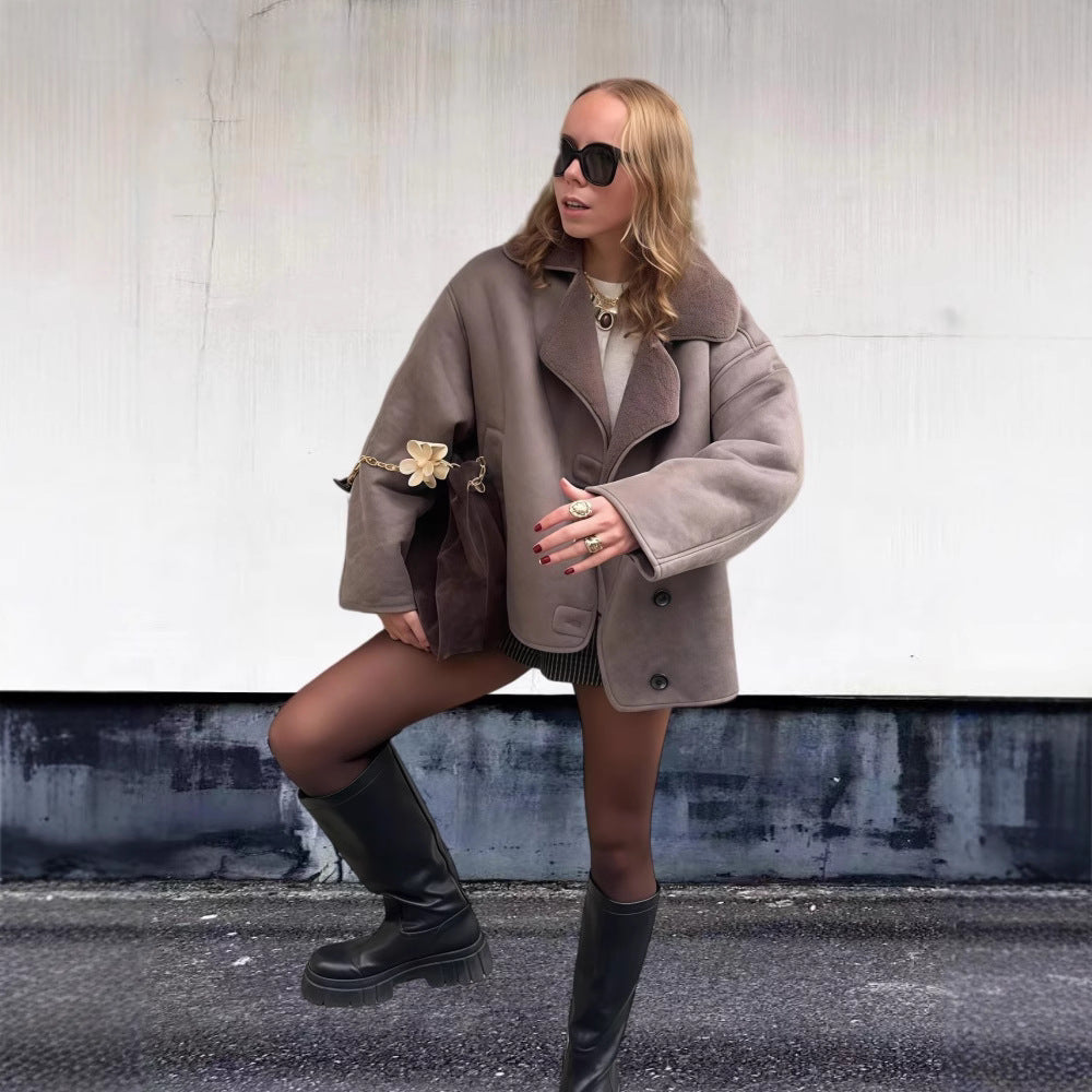 Damen Oversized Kunstlederjacke mit Schalengeschnitt R&B