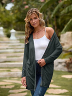 Damen Langer Strickcardigan mit Taschen