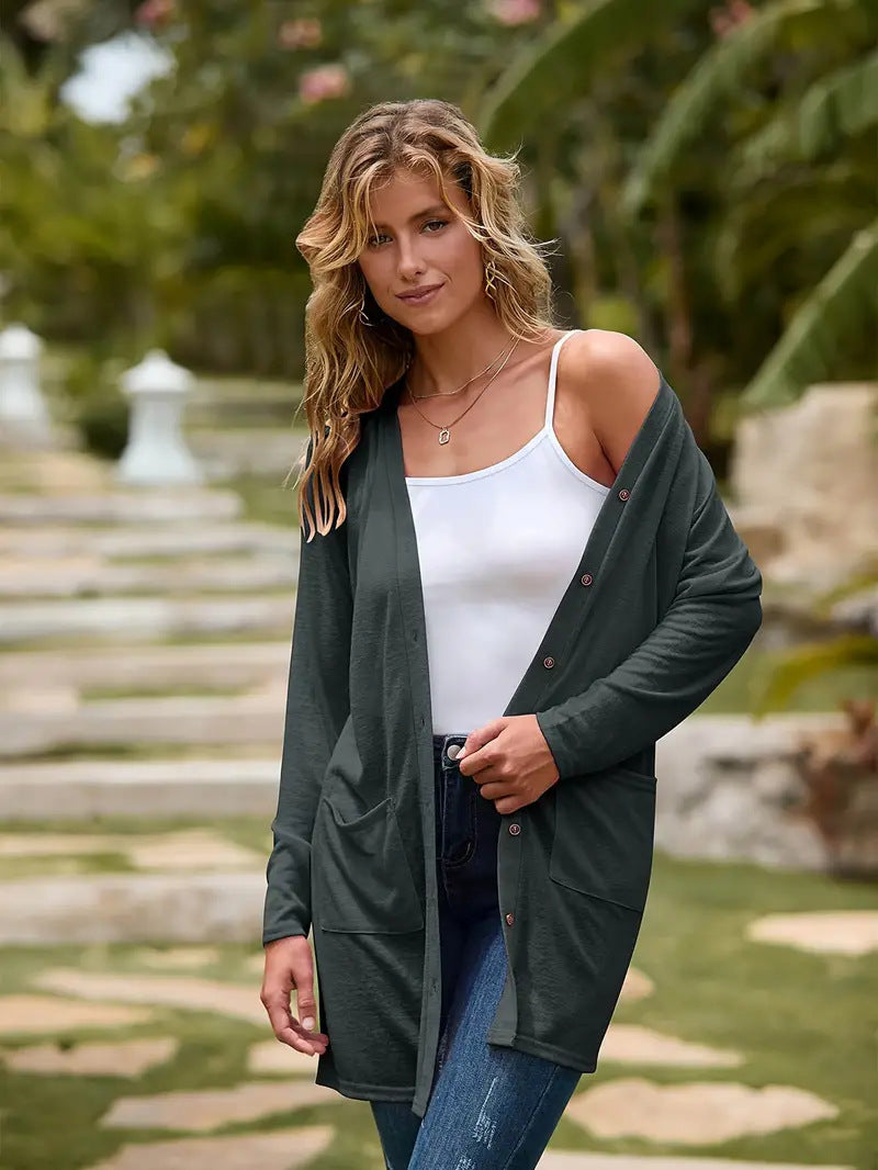 Damen Langer Strickcardigan mit Taschen