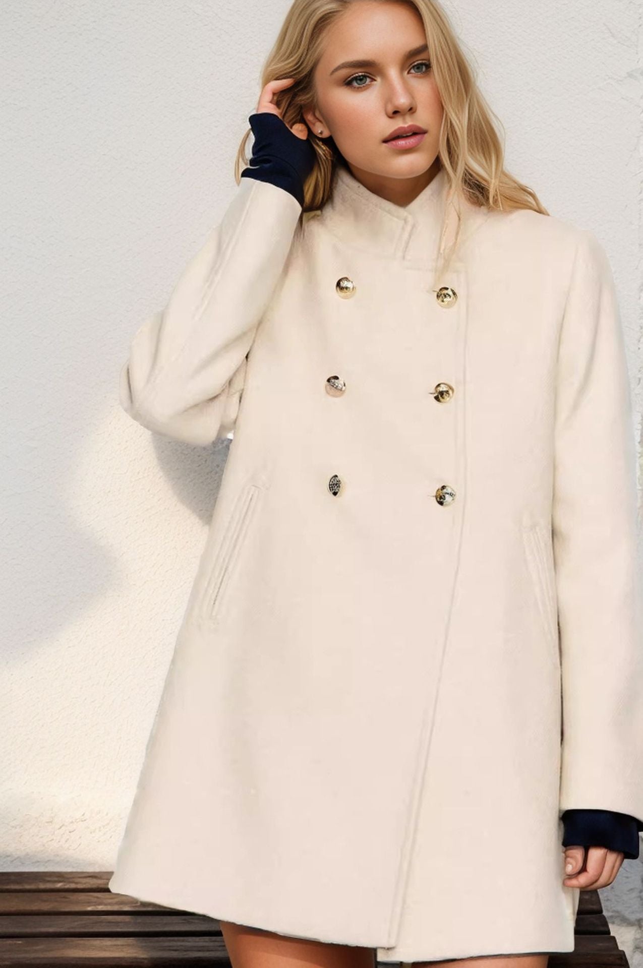 Damen eleganter Duffle-Mantel mit doppelter Knopfleiste und luxuriösen Details R&B