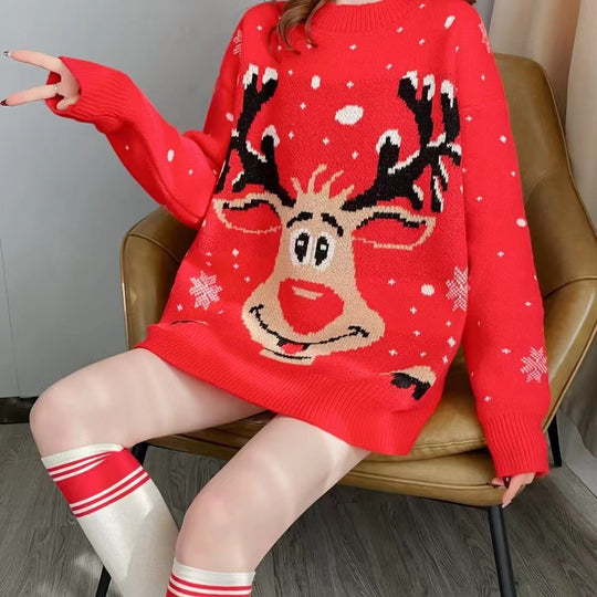 Damen Weihnachts-Pullover mit einzigartigem Rentier-Motiv R&B