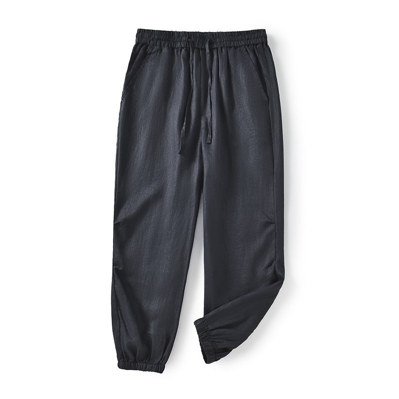 Damen lässige Leinenhose mit elastischem Bund und seitlichen Taschen R&B