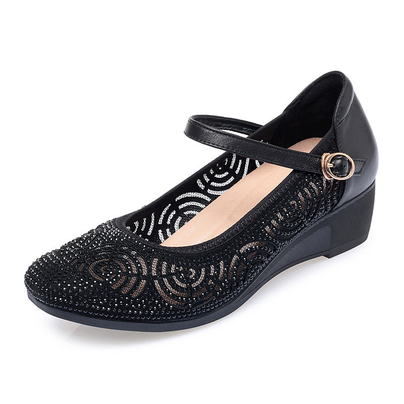 Damen Modische und funkelnde Ballerinas mit verstellbarem Riemen und rutschfester Sohle R&B