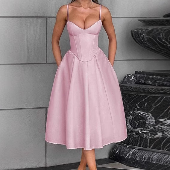 Damen Elegantes Midikleid mit eingearbeitetem Bustier und voluminösem Rock R&B