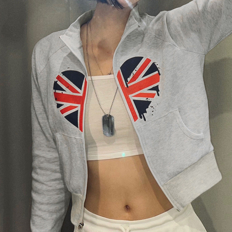 Damen Kapuzenjacke mit kreativem Design und modischem Union Jack-Print R&B