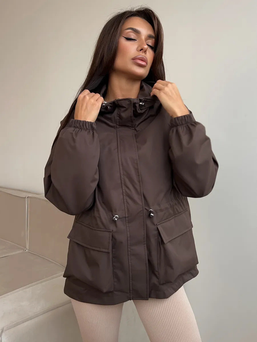 Damen lässige wasserdichte Jacke mit verstellbarem Bund R&B