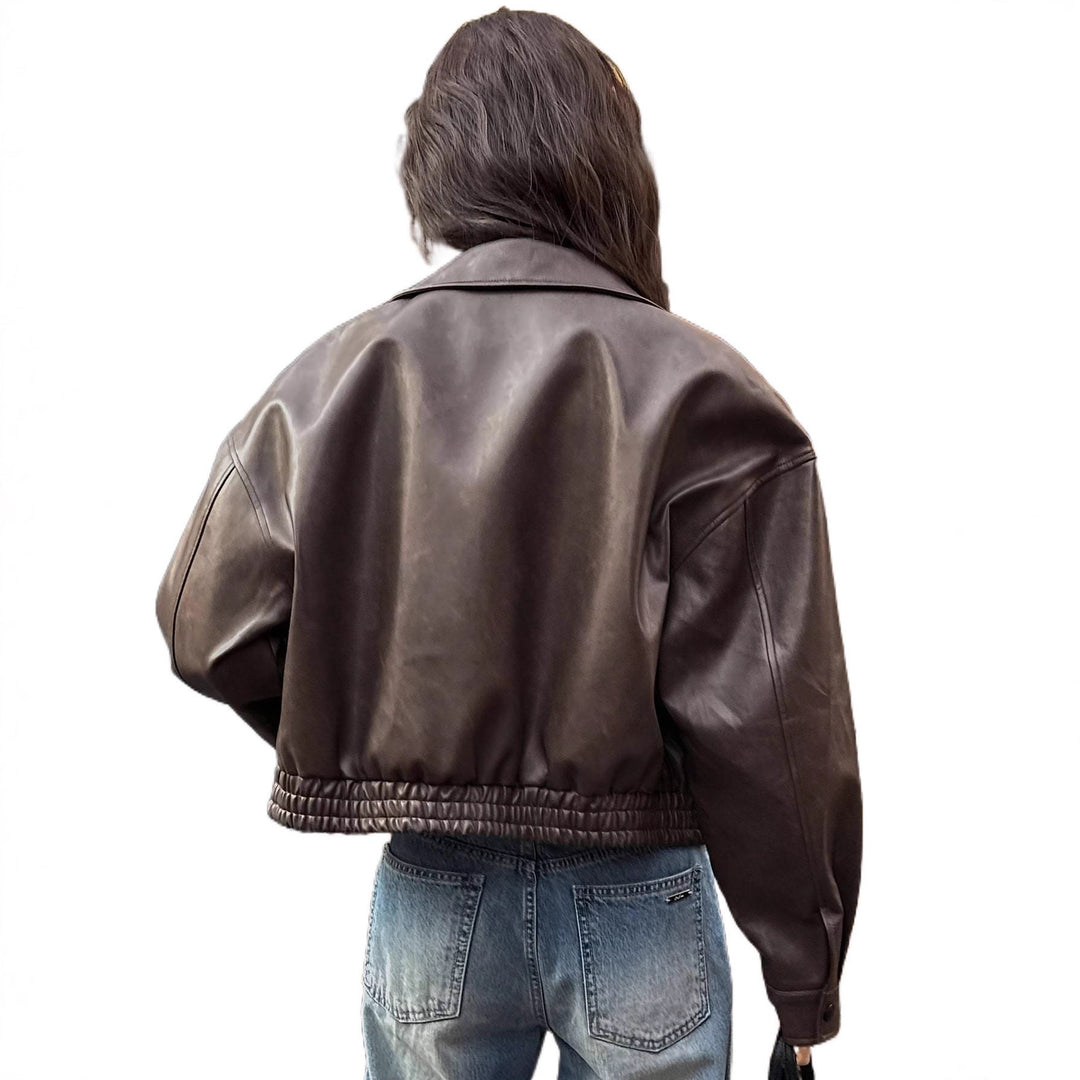Damen Oversize Kunstlederjacke im modernen Look mit praktischem Reißverschluss und elastischem Bund R&B
