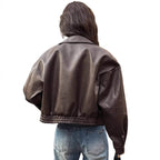 Damen Oversize Kunstlederjacke im modernen Look mit praktischem Reißverschluss und elastischem Bund R&B