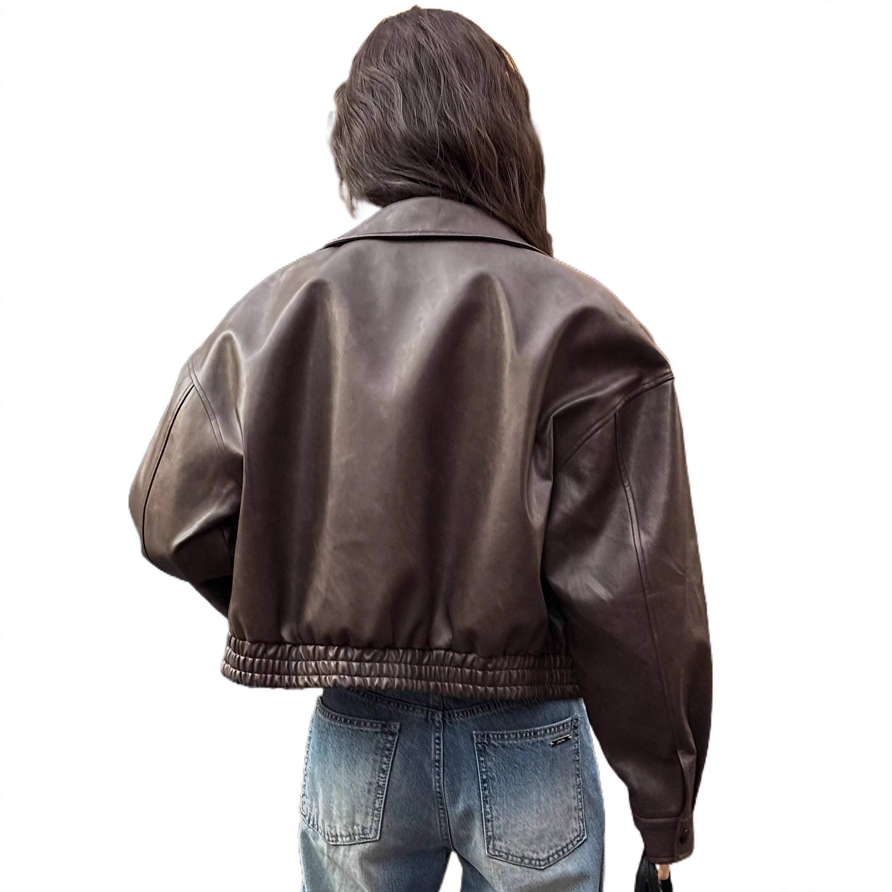 Damen Oversize Kunstlederjacke im modernen Look mit praktischem Reißverschluss und elastischem Bund R&B