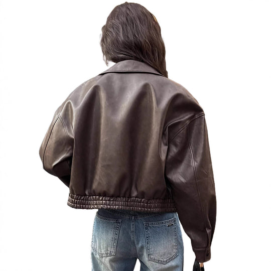 Damen Oversize Kunstlederjacke im modernen Look mit praktischem Reißverschluss und elastischem Bund R&B