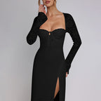 Damen Elegantes Maxikleid mit Spitzenärmel und seitlichem Schlitz R&B