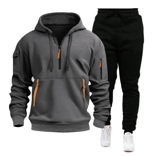 Herren Sportlicher Hoodie- und Jogginghosenanzug mit funktionalen Reißverschlusstaschen R&B