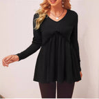 Damen V-Ausschnitt Langarmshirt mit Rüschendetail R&B
