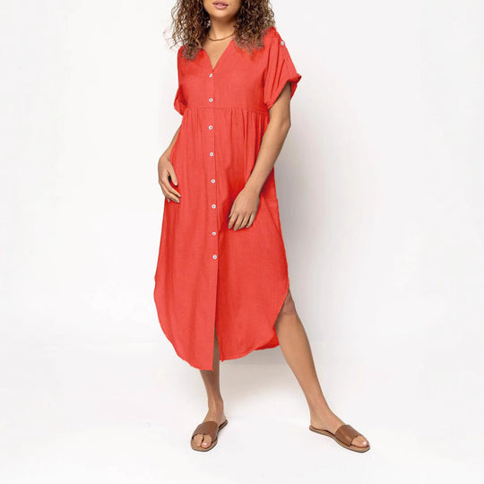 Damen Hemdkleid mit bodenlangem Schnitt und Knopfdetails R&B