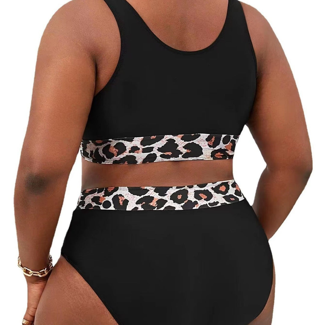 Damen Sportlicher Hochschnitt-Bikini mit Leopardenmuster R&B