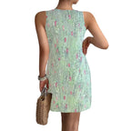 Damen ärmelloses Sommerkleid mit modischem V-Ausschnitt und Knopfdetails R&B