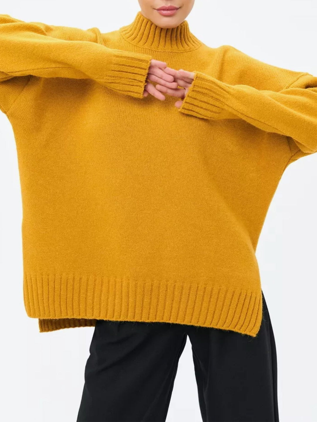 R&B | Pullover Pullover Übergröße Schnitt Gerippter Strick Semi Hoher Hals Fallende Schultern