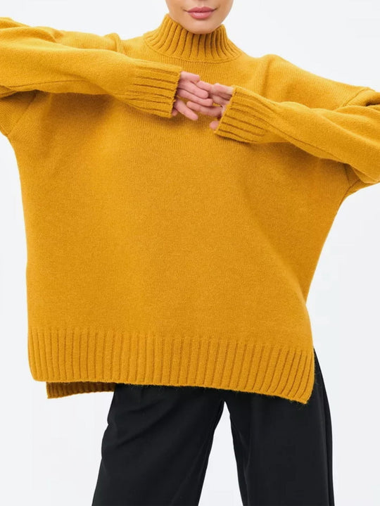 R&B | Pullover Pullover Übergröße Schnitt Gerippter Strick Semi Hoher Hals Fallende Schultern