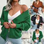 Damen Grobstrick Cardigan mit weit geschnittenen Ärmeln und offenem V-Ausschnitt R&B